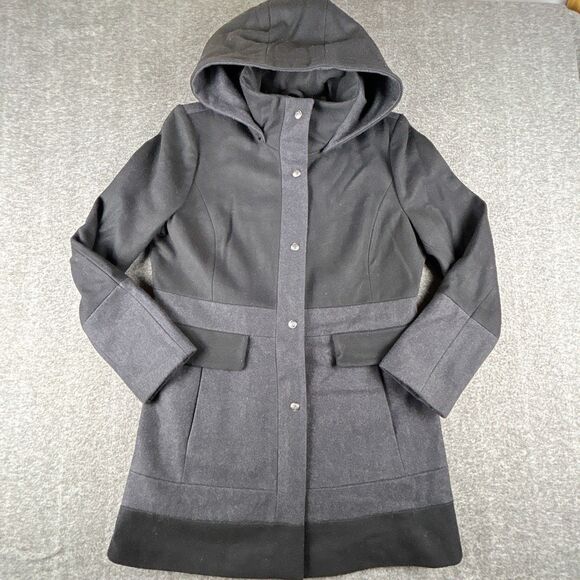 Guess Wool Blend Pea Coat Womens Sz XL Colorblock Charcoal Black Snap Zip Up - Picture 1 of 10